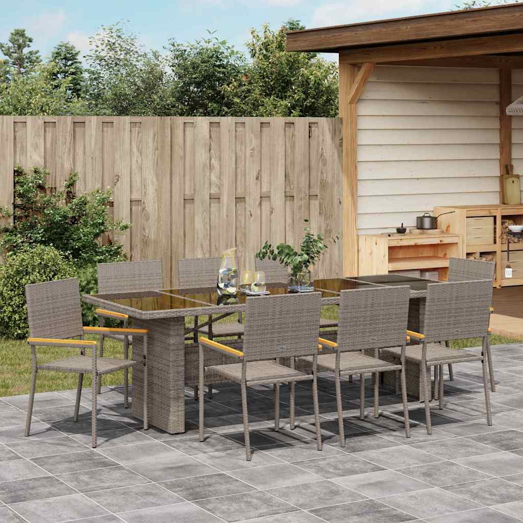 Set da Pranzo per Giardino 9 pcs Grigio Poly Rattan 3365415