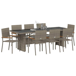 Set da Pranzo per Giardino 9 pcs Grigio Poly Rattan 3365415
