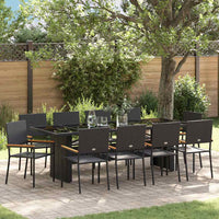 Set da Pranzo per Giardino 11 pcs Nero polyrattan