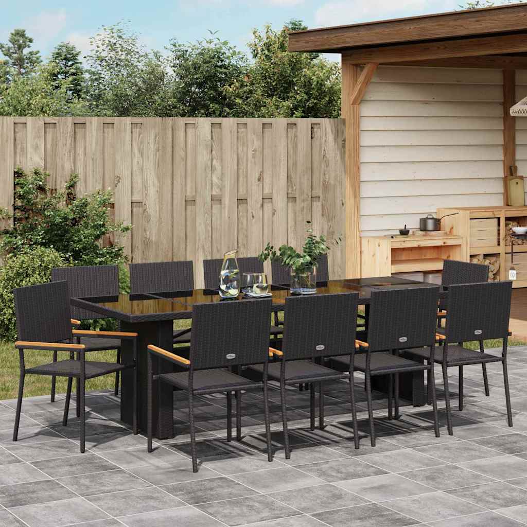 Set da Pranzo per Giardino 11 pcs Nero polyrattan