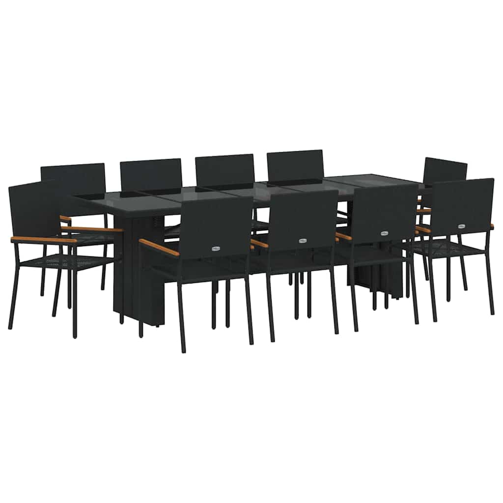 Set da Pranzo per Giardino 11 pcs Nero polyrattan
