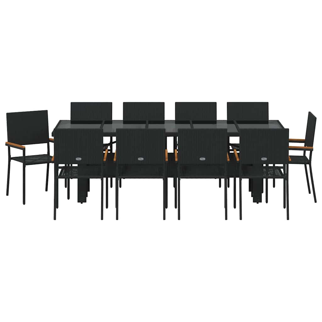 Set da Pranzo per Giardino 11 pcs Nero polyrattan
