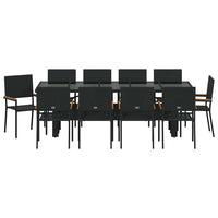 Set da Pranzo per Giardino 11 pcs Nero polyrattan