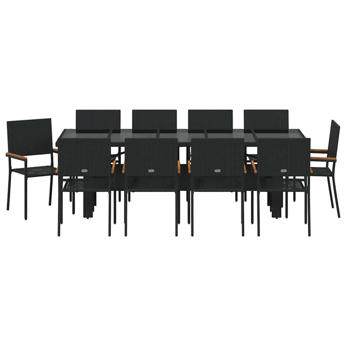 Set da Pranzo per Giardino 11 pcs Nero polyrattan