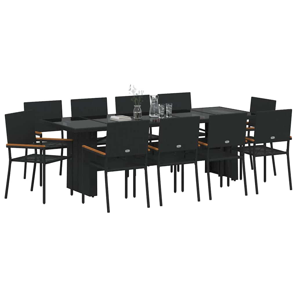 Set da Pranzo per Giardino 11 pcs Nero polyrattan