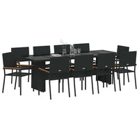 Set da Pranzo per Giardino 11 pcs Nero polyrattan