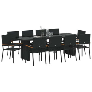 Set da Pranzo per Giardino 11 pcs Nero polyrattan