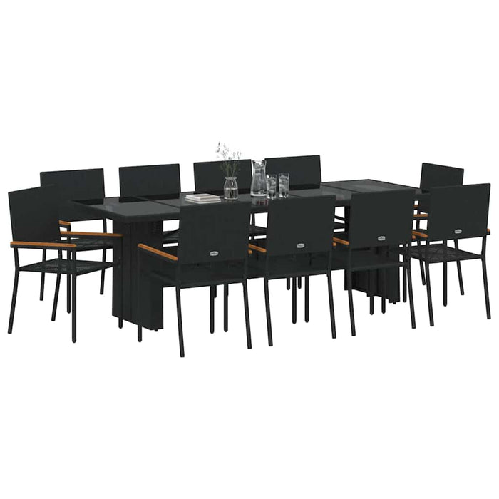 Set da Pranzo per Giardino 11 pcs Nero polyrattan