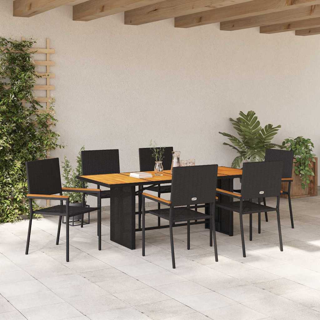Set da pranzo per giardino  7 pezzi in polyrattan nero 3365430