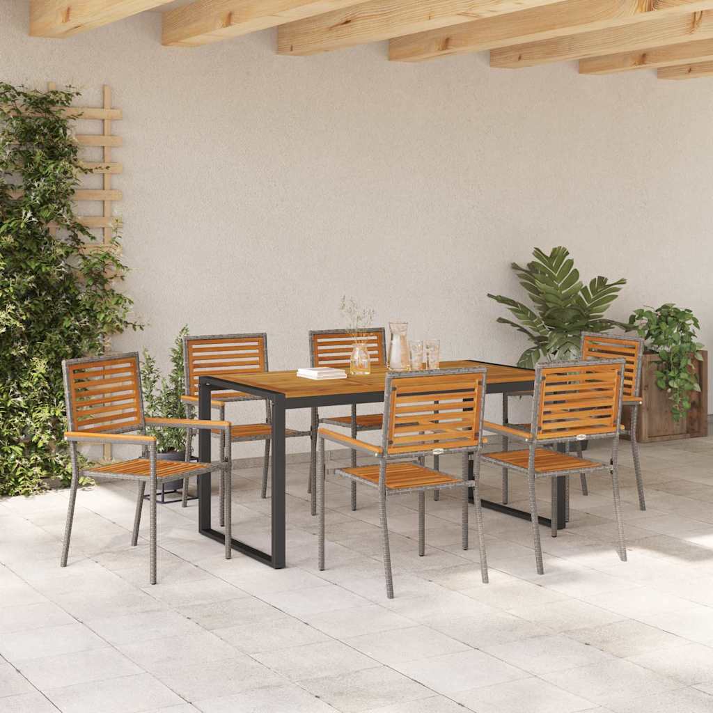 Set da Pranzo per Giardino 7 pcs Grigio e Marrone polyrattan