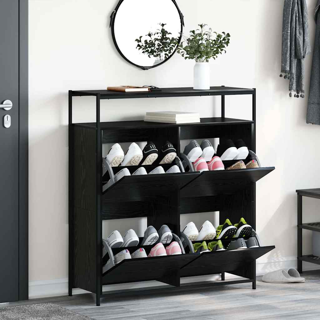 Mobile per scarpe  con 4 cassetti a ribalta Rovere nero 100x34x112 cm 3365549