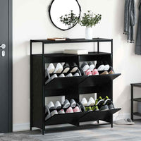 Mobile per scarpe  con 4 cassetti a ribalta Rovere nero 100x34x112 cm 3365549