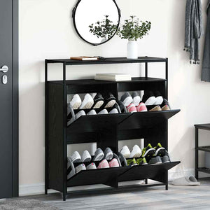 Mobile per scarpe  con 4 cassetti a ribalta Rovere nero 100x34x112 cm 3365549