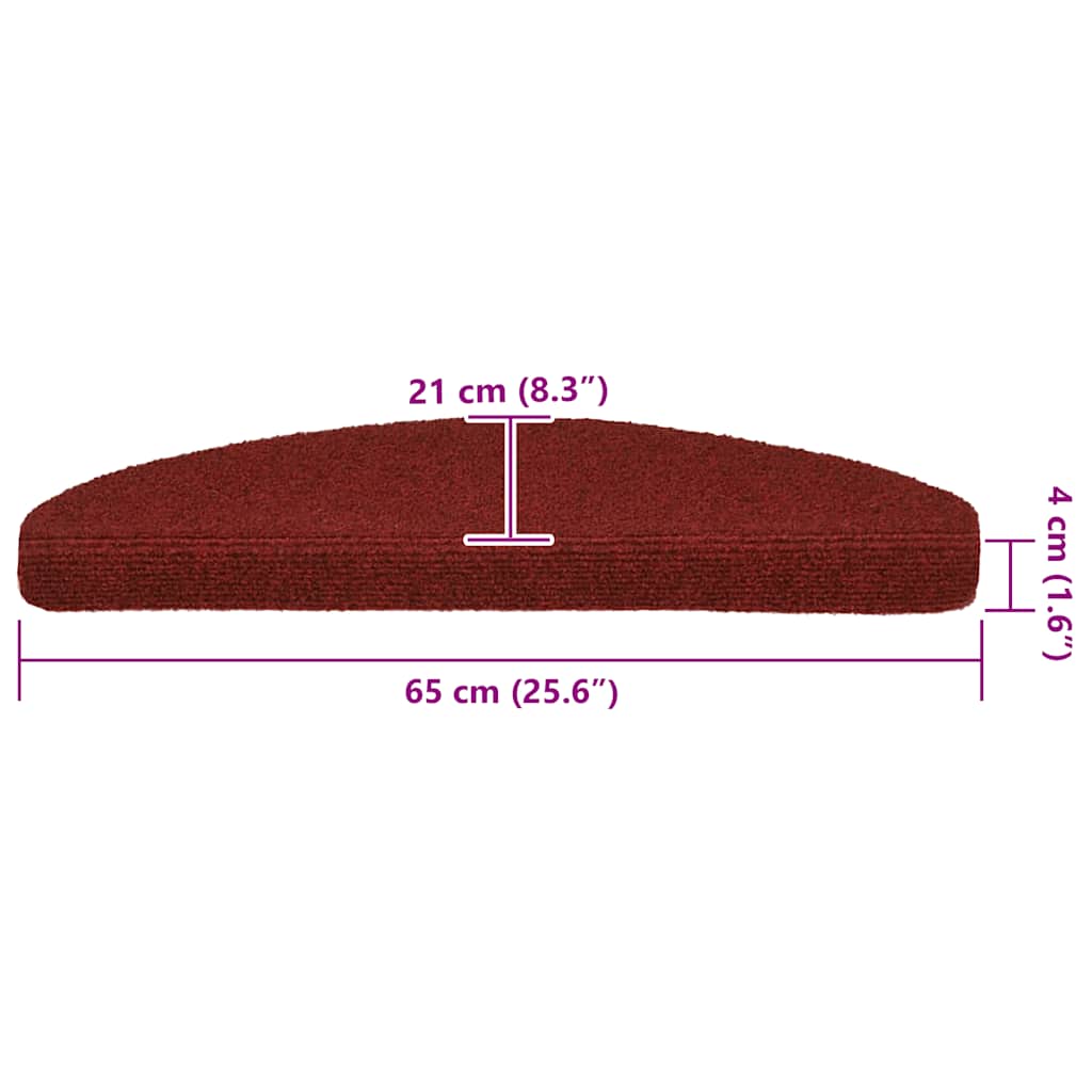 vidaXL Tappetini per scale autoadesivi 30 pz 65x21x4 cm Bordeaux Rosso Semicircolari Grandi