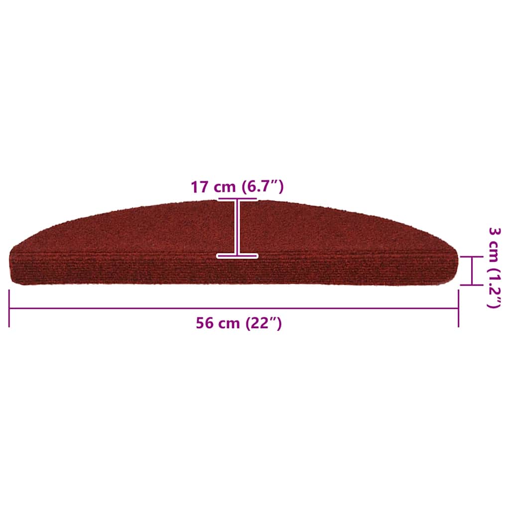 vidaXL Tappetini per scale autoadesivi 20 pz 56x17x3 cm Bordeaux Rosso Semicircolari