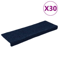 vidaXL Tappetini per scale autoadesivi 30 pz 65x21x4 cm blu navy bordo rettangolare