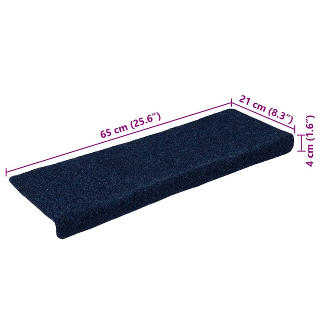 vidaXL Tappetini per scale autoadesivi 30 pz 65x21x4 cm blu navy bordo rettangolare