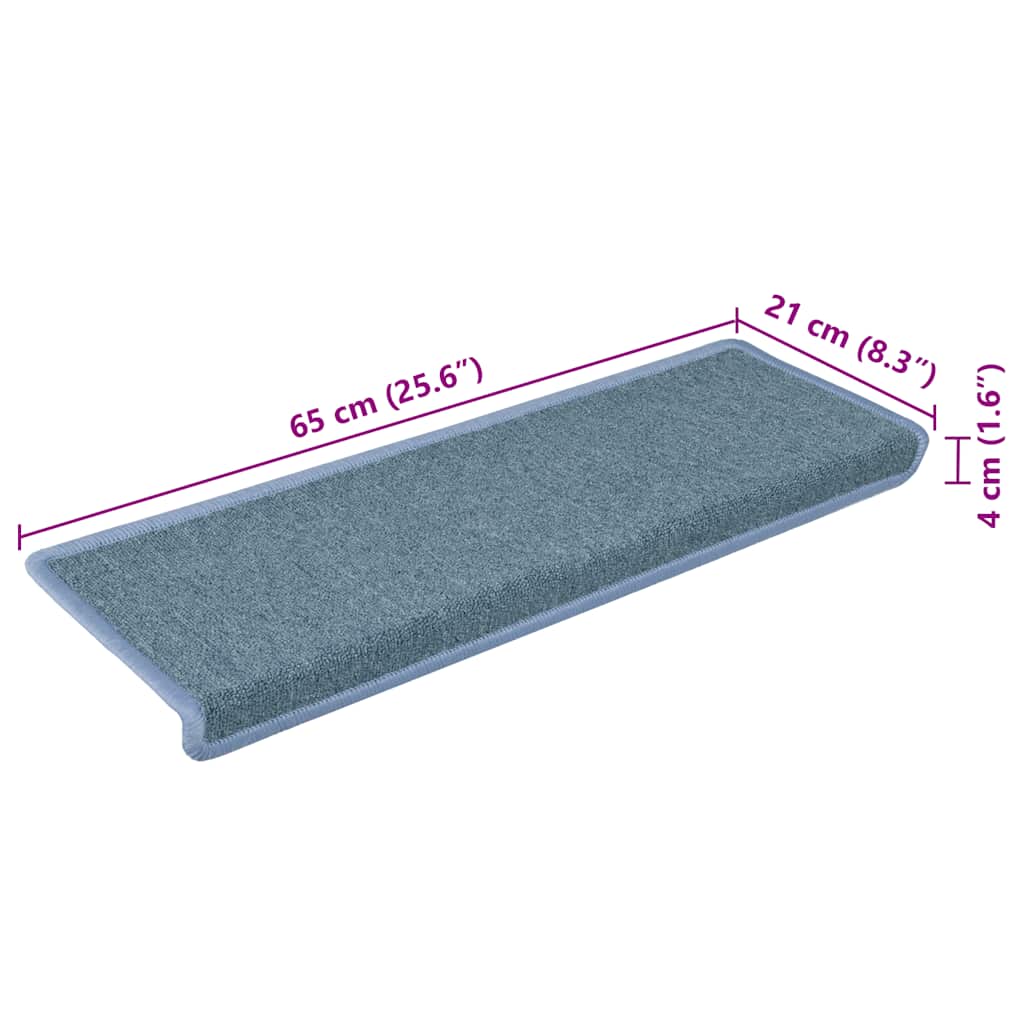 Tappetini per scale 30 pz 65x21x4 cm Blu mare con bordo rettangolare 3365774