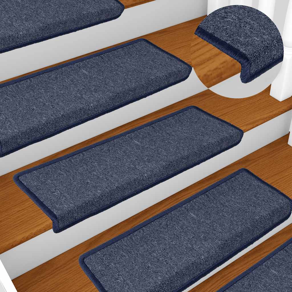vidaXL Tappetini per scale 30 pz 65x21x4 cm Grigio scuro e blu con bordo rettangolare
