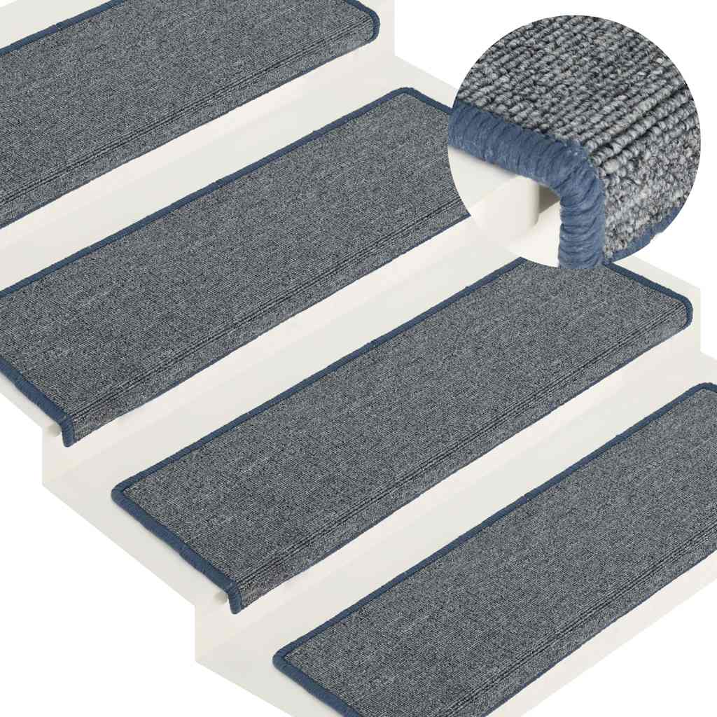 vidaXL Tappetini per scale 30 pz 65x21x4 cm Grigio chiaro e blu con bordo rettangolare