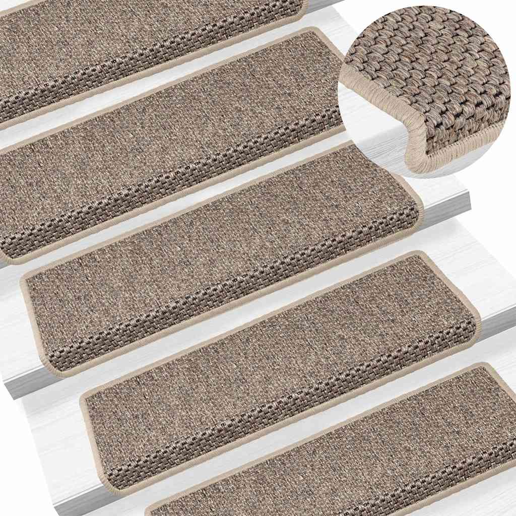 vidaXL Tappeti Adesivi Scale Aspetto Sisal 30 pz 65x21x4cm Beige Scuro