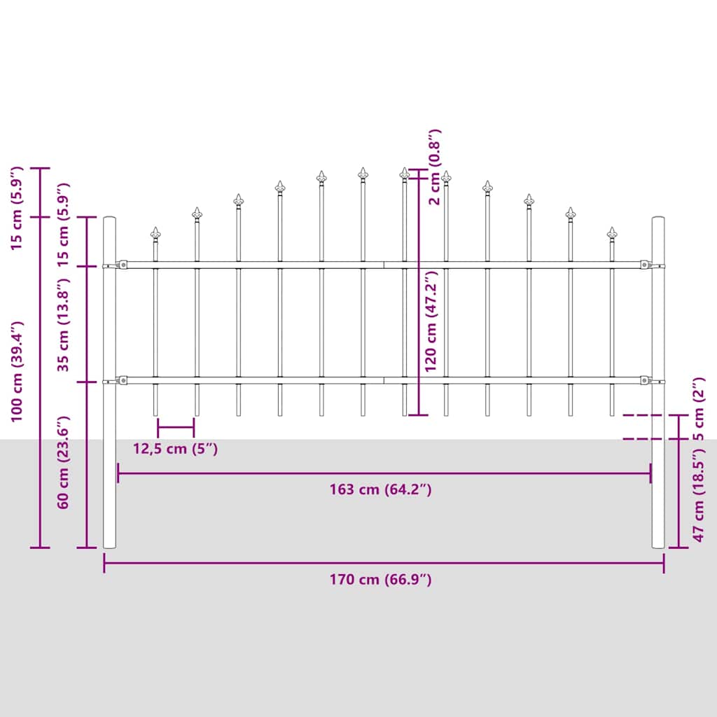 Recinzione per Giardino Grigio 340 x 75 cm 3360094