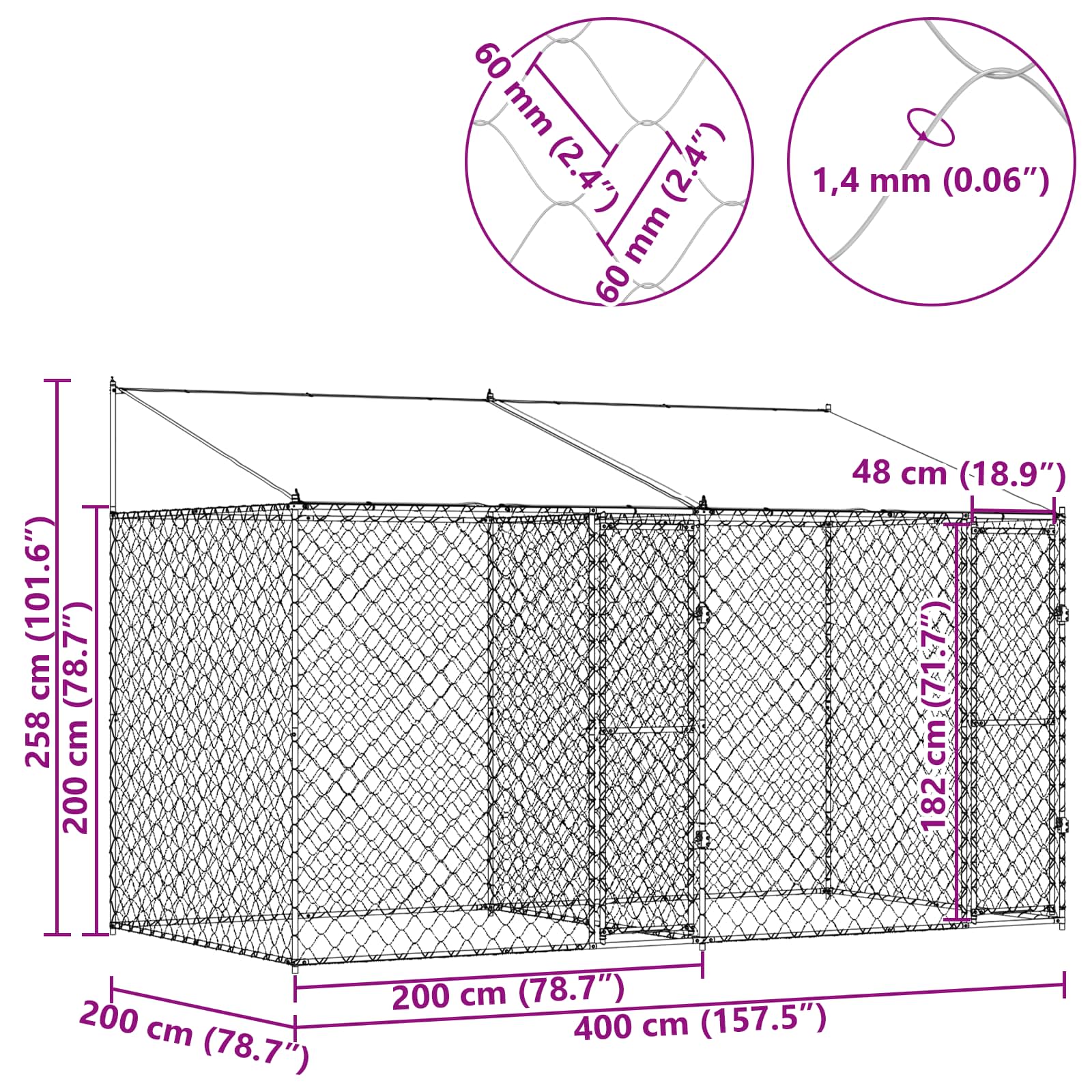 Gabbia per cani Argento 400 x 200 x 256 cm Acciaio zincato 3368298