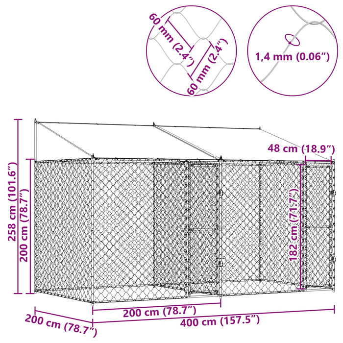 Gabbia per cani Argento 400 x 200 x 256 cm Acciaio zincato 3368298