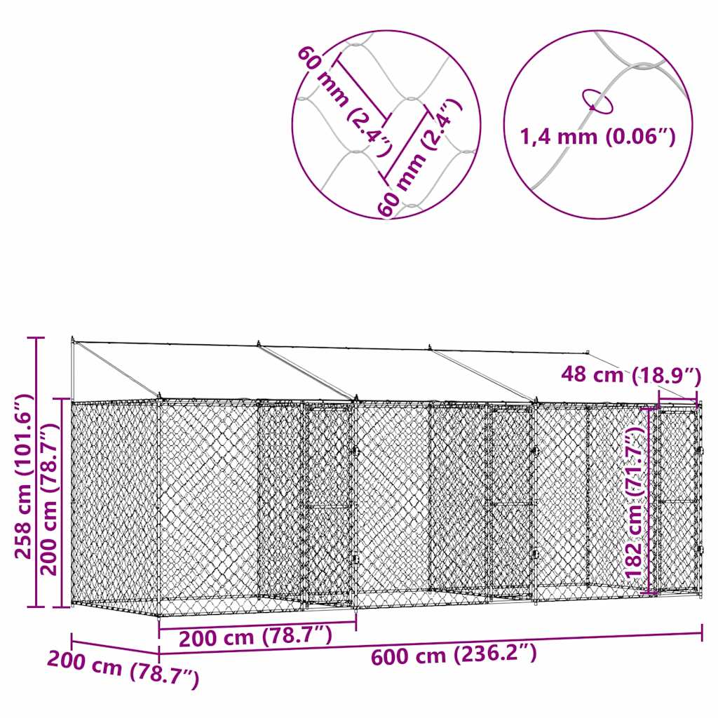 Gabbia per cani Argento 600 x 200 x 256 cm Acciaio zincato