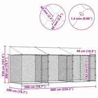 Gabbia per cani Argento 600 x 200 x 256 cm Acciaio zincato