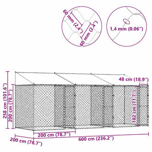 Gabbia per cani Argento 600 x 200 x 256 cm Acciaio zincato