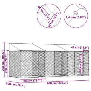 Gabbia per cani Argento 600 x 200 x 256 cm Acciaio zincato 3368299