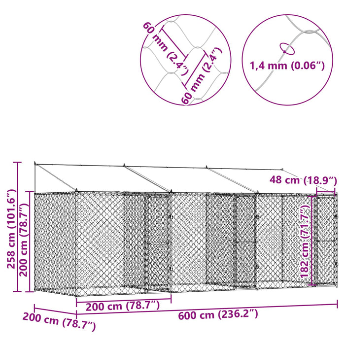 Gabbia per cani Argento 600 x 200 x 256 cm Acciaio zincato 3368299