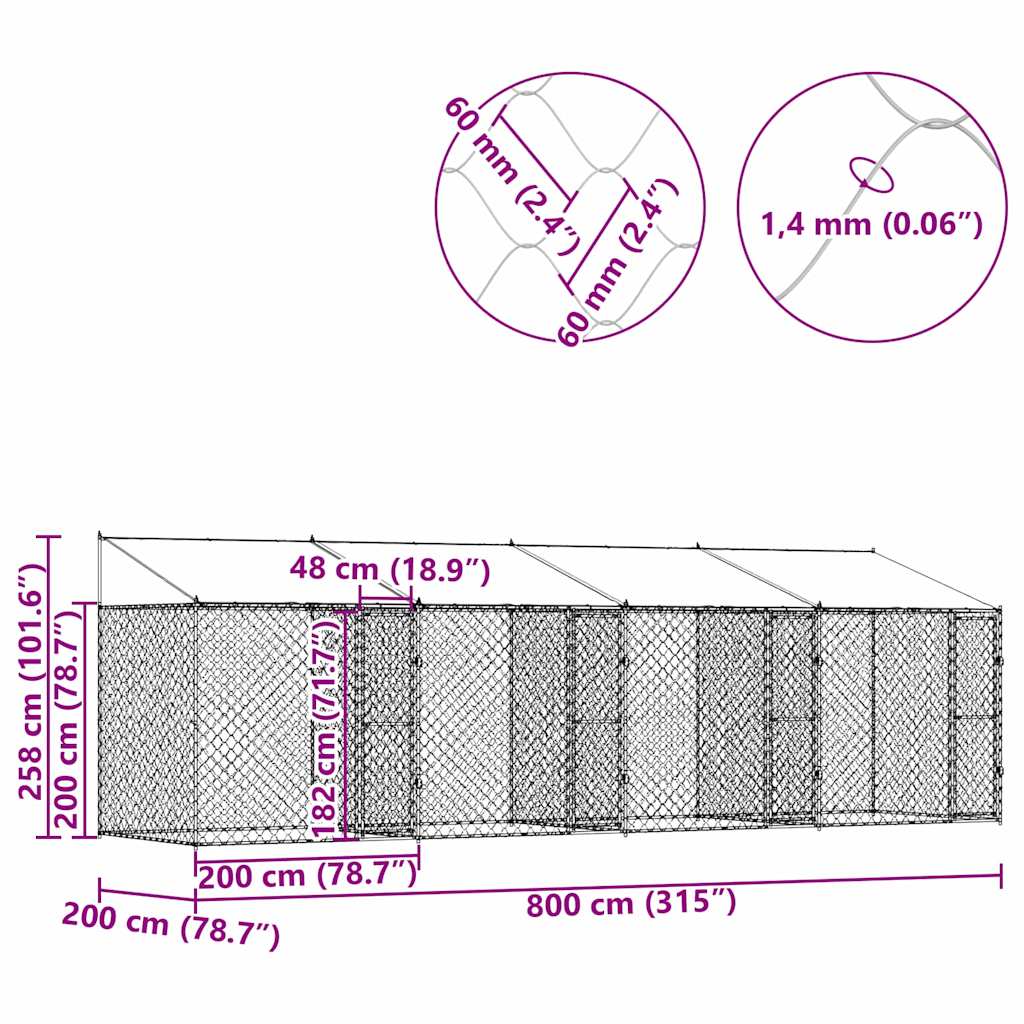 Gabbia per cani Argento 800 x 200 x 256 cm Acciaio zincato