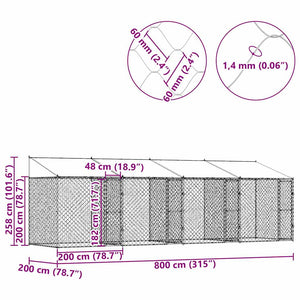 Gabbia per cani Argento 800 x 200 x 256 cm Acciaio zincato