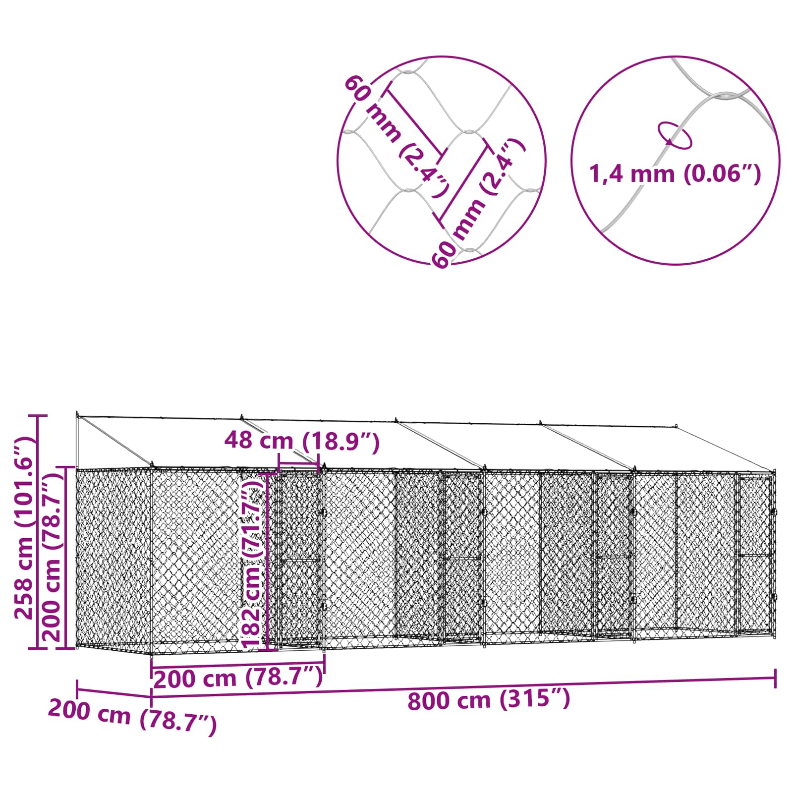Gabbia per cani Argento 800 x 200 x 256 cm Acciaio zincato 3368300