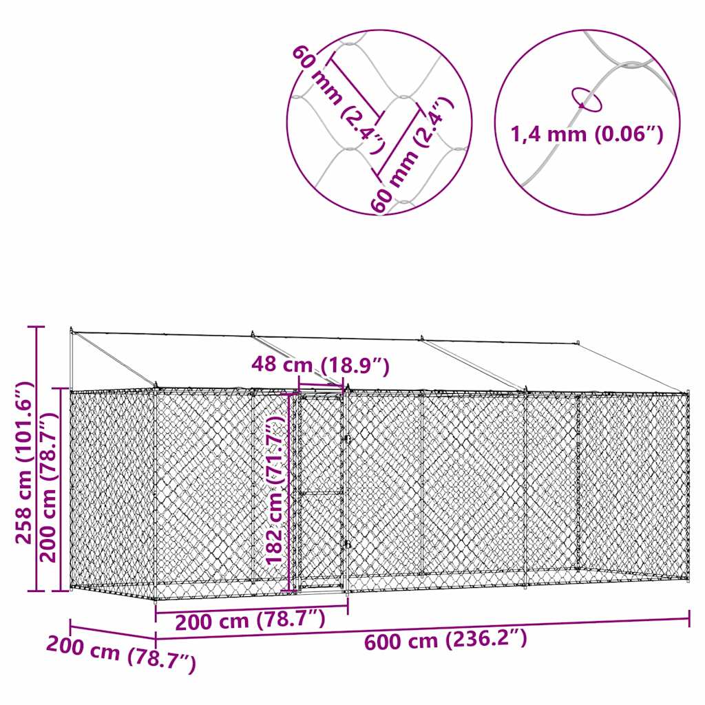 Gabbia per cani Argento 600 x 200 x 256 cm Acciaio zincato
