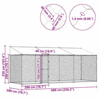 Gabbia per cani Argento 600 x 200 x 256 cm Acciaio zincato