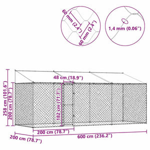 Gabbia per cani Argento 600 x 200 x 256 cm Acciaio zincato