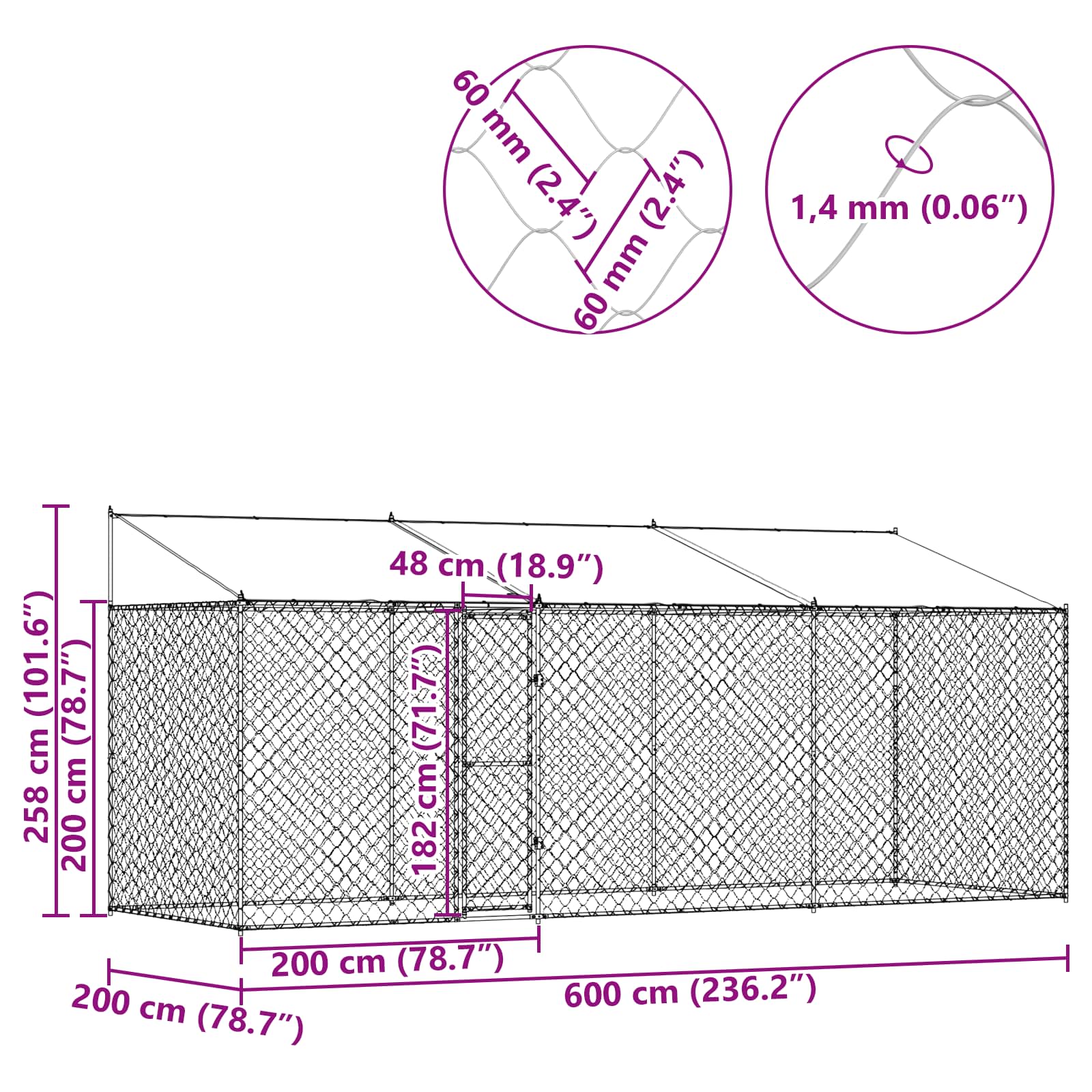 Gabbia per cani Argento 600 x 200 x 256 cm Acciaio zincato 3368302