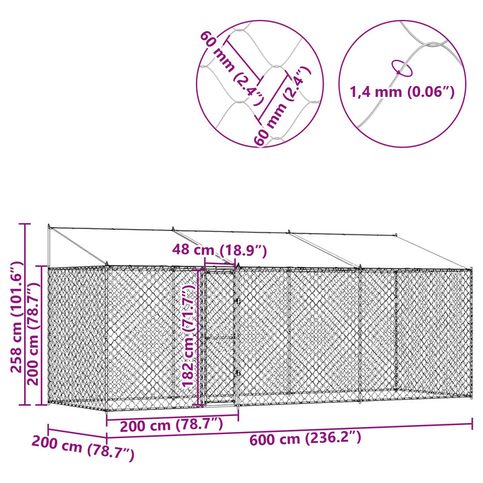 Gabbia per cani Argento 600 x 200 x 256 cm Acciaio zincato 3368302