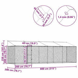 Gabbia per cani Argento 800 x 200 x 256 cm Acciaio zincato
