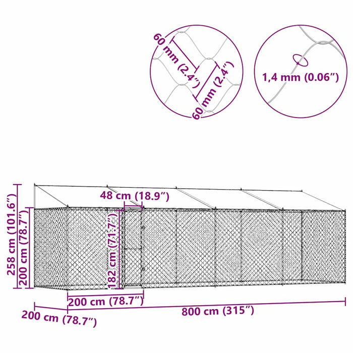 Gabbia per cani Argento 800 x 200 x 256 cm Acciaio zincato
