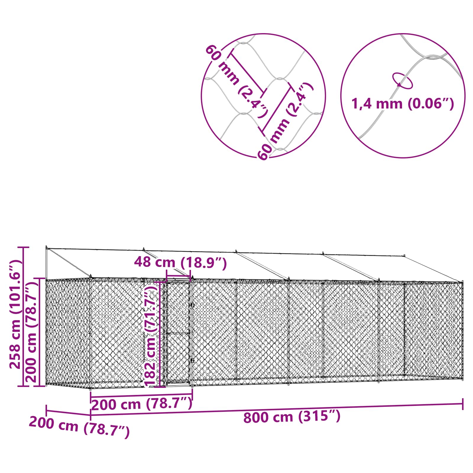 Gabbia per cani Argento 800 x 200 x 256 cm Acciaio zincato 3368303