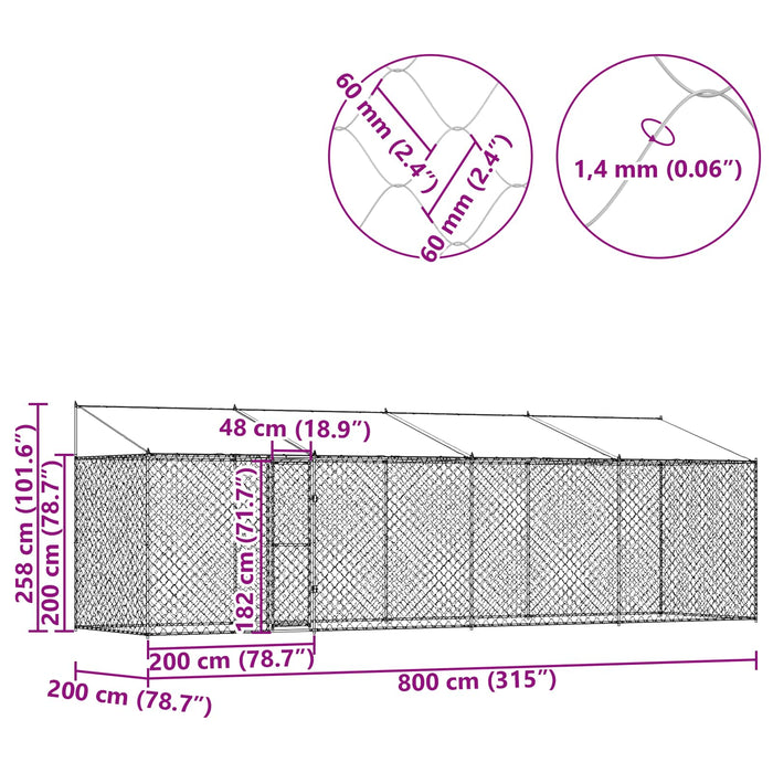 Gabbia per cani Argento 800 x 200 x 256 cm Acciaio zincato 3368303