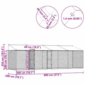 Gabbia per cani Argento 800 x 200 x 256 cm Acciaio zincato