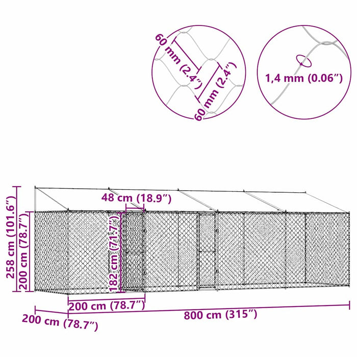Gabbia per cani Argento 800 x 200 x 256 cm Acciaio zincato