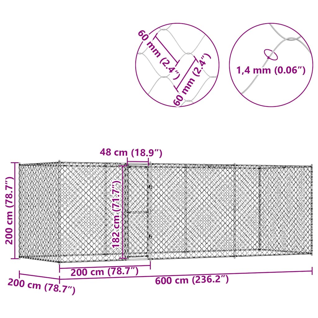 Gabbia per cani Argento 600 x 200 x 256 cm Acciaio zincato