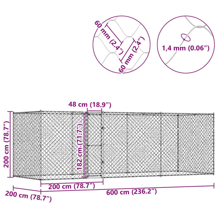 Gabbia per cani Argento 600 x 200 x 256 cm Acciaio zincato