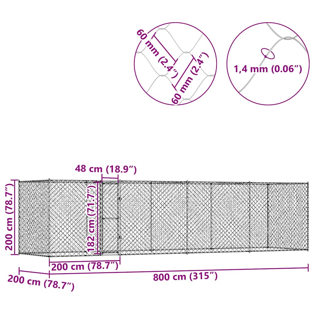 Gabbia per cani Argento 800 x 200 x 256 cm Acciaio zincato 3368311